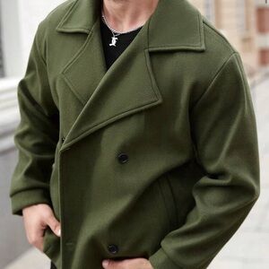 Men's Classic Green Double-Breasted Pea Coat